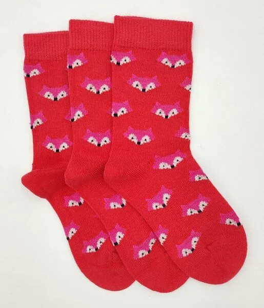 BLS Organic BLS Organic 3er Pack GOTS zertifizierte 98 % Bio Baumwolle Socken mit Fuchs Design, Rot, – Produktbild 1 von 3