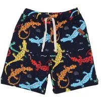 Walkiddy Kinder Shorts GOTS zertifiziert, dunkelblau, „Colorful Salamanders“ Allover, Kordelbund, weich – Walkiddy – Produktbild 1 von 1