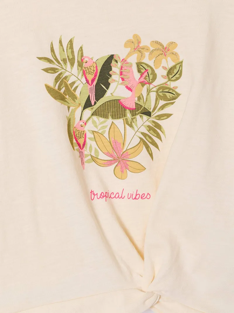 Vertbaudet T-Shirt Mädchen mit Zierknoten am Saum, Wollweiß, – Produktbild 3 von 3