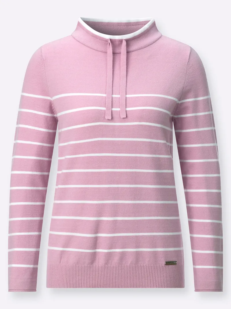 Witt Stehkragenpullover rosé-ecru-geringelt, Rosé-ecru-geringelt, – Produktbild 2 von 2