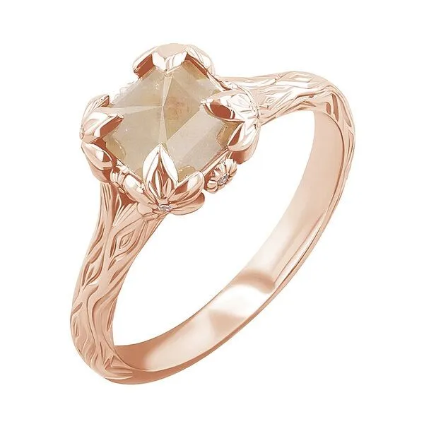 Eppi Eppi Goldring mit Salt and Pepper Diamant und handgravierten Blumen Flower – Produktbild 2 von 3