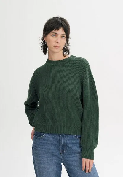 MELA MELA Rippstrick Pullover ADAH aus 100% Bio-Baumwolle, Deep forest melange, – Produktbild 1 von 4