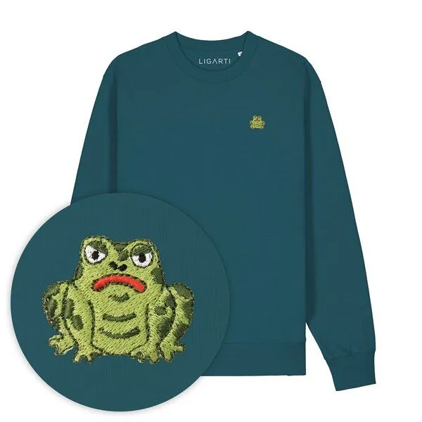 LIGARTI Bestickter Pullover – Gretel die Kröte – LIGARTI Tiermanufaktur, Petrol, – Produktbild 1 von 4