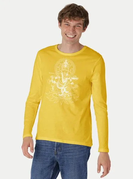 Peaces.bio - handbedruckte Biomode Peaces.bio - handbedruckte Biomode Bio-Herren-Langarmshirt Ganesha, Gelb, – Produktbild 2 von 3