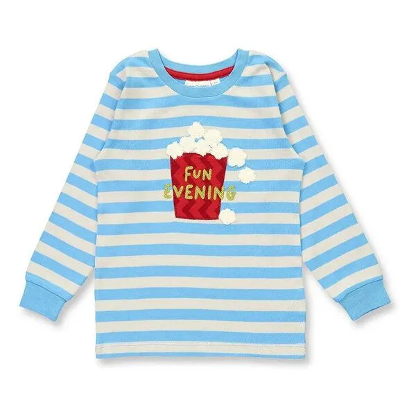 Sense Organics Sense Organics Kinder Ringel Schlafanzug mit Popcorn Bio Baumwolle, Blue-grey-stripes-popcorn, – Produktbild 2 von 3