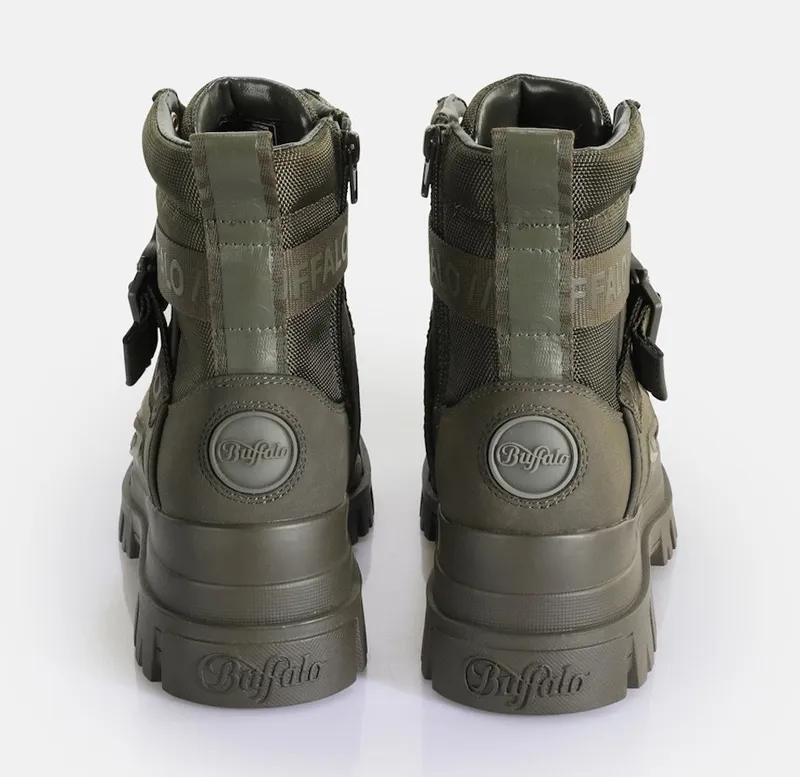Buffalo Buffalo Aspha Com1 Vegan Winterboots Schnürstiefelette, Plateauboots mit Innen-Reißverschluss, Grün, – Produktbild 1 von 5