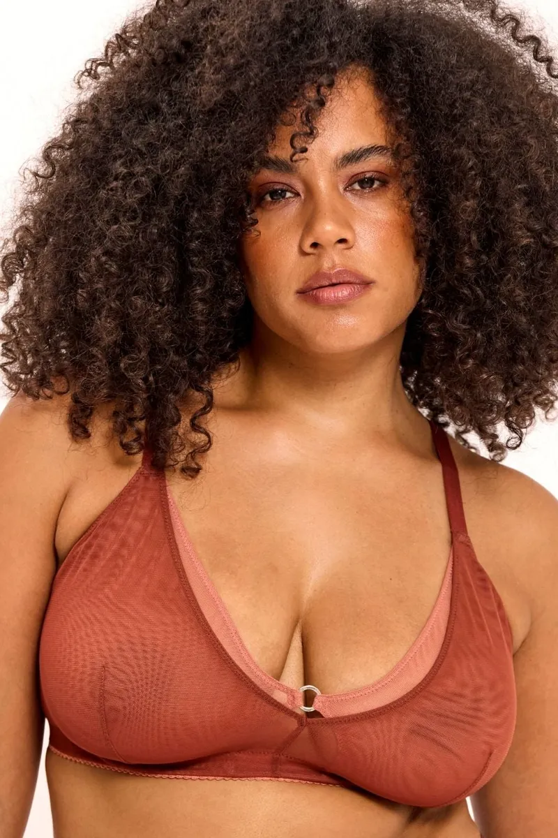 Understatement Understatement Damen vegan Bralette Aus Netzstoff Mit Doppeltem Dreieck Und Rost, Rot, – Produktbild 2 von 2