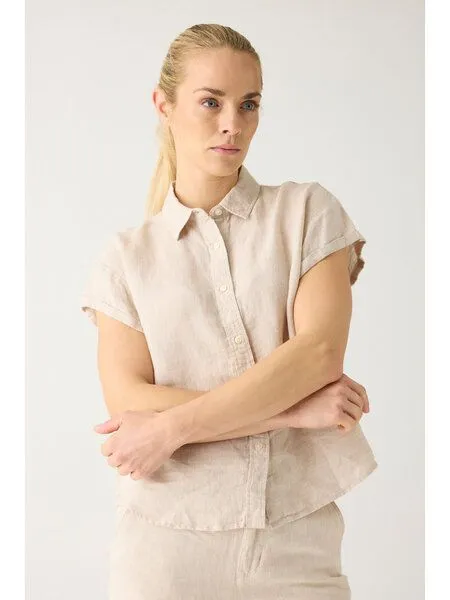 KnowledgeCotton Apparel KnowledgeCotton Apparel Leinen-Bluse ASTER Yarndyed, Light feather gray, – Produktbild 3 von 4