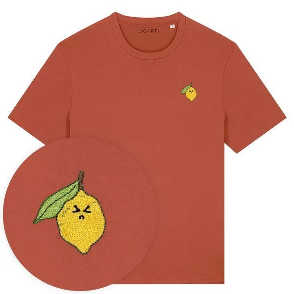 LIGARTI Besticktes T-Shirt – Zitrone – LIGARTI Tiermanufaktur, Terracotta, – Produktbild 1 von 3