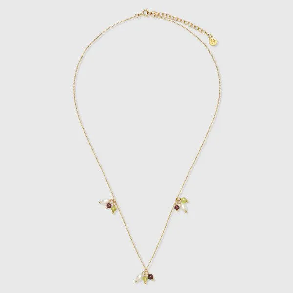 fejn jewelry fejn jewelry Kette 'triple gemstone' mit Halbedelsteinen & Süßwasserperle, Gold / granat - peridot, – Produktbild 1 von 3