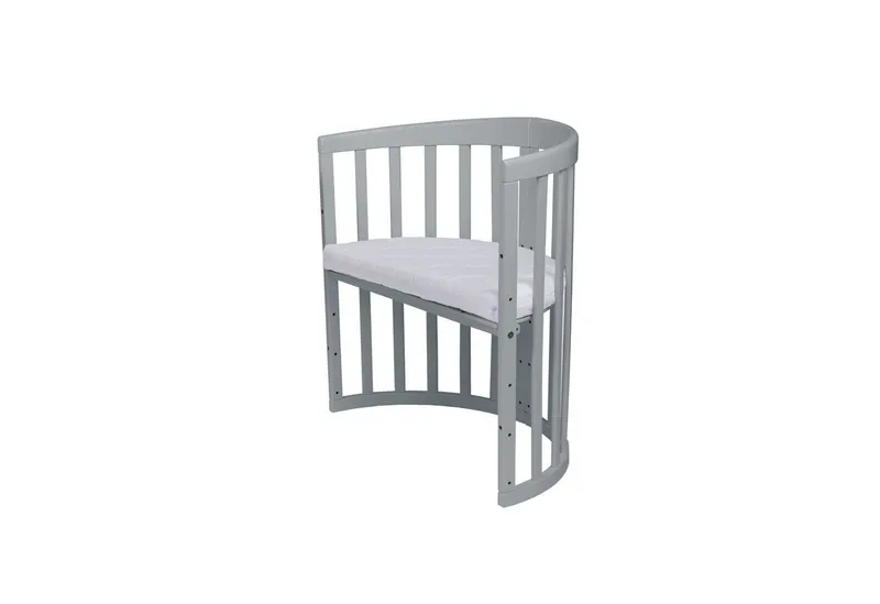 Waldin Waldin Babybett Oval 7in1 mitwachsend, Beistellbett, Matratze, Rollen, Grau, – Produktbild 5 von 5