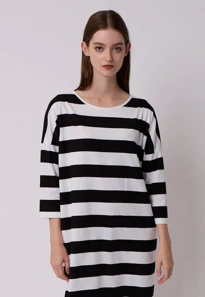 LANA Organic LANA Organic Pyjamalongshirt für Damen, Modell Luna, Schwarz - ecru, – Produktbild 2 von 4