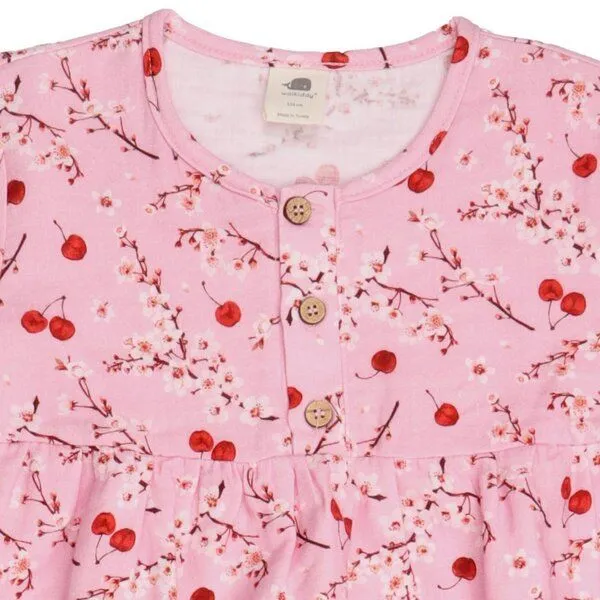 Walkiddy Walkiddy Mädchen Bluse GOTS zertifiziert – Rosa mit Kirsch- und Blütenmuster, Kurzarm, Blau, – Produktbild 2 von 3