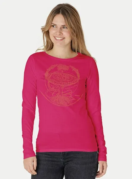 Peaces.bio - handbedruckte Biomode Peaces.bio - handbedruckte Biomode Bio-Damen-Langarmshirt "Weltenesche", Pink, – Produktbild 2 von 3