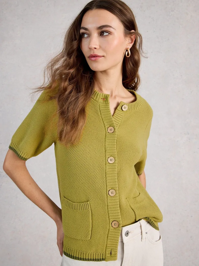 White Stuff Kurzarm-Cardigan Isabella - 40, Mittelgrün, – Produktbild 1 von 4