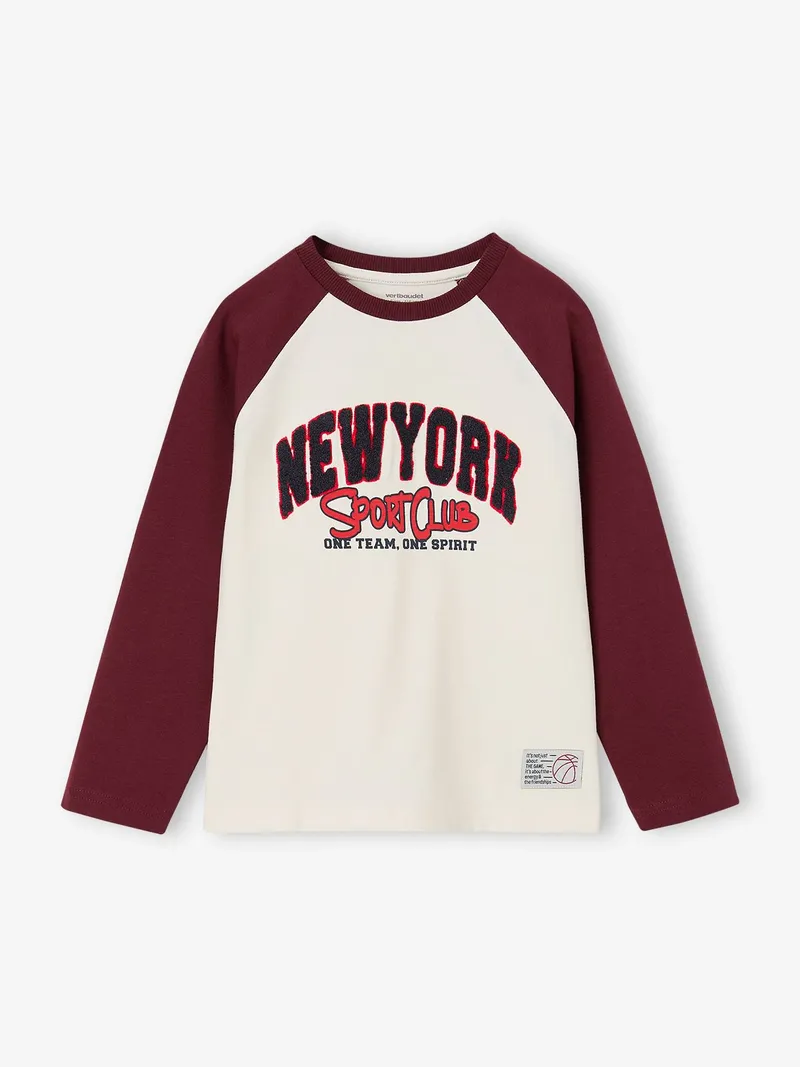 Vertbaudet Shirt mit Bouclé-Applikation und Raglanärmel Jungen, Bordeaux, – Produktbild 1 von 3