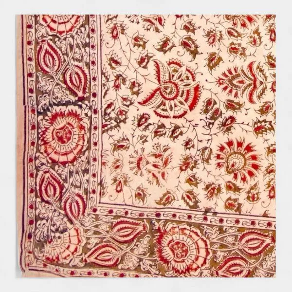 Der Lindwurm Der Lindwurm Kalamkari- Tuch (55x55 cm), Handdruck mit Pflanzenfarben, Rot/grün/beige, – Produktbild 2 von 2