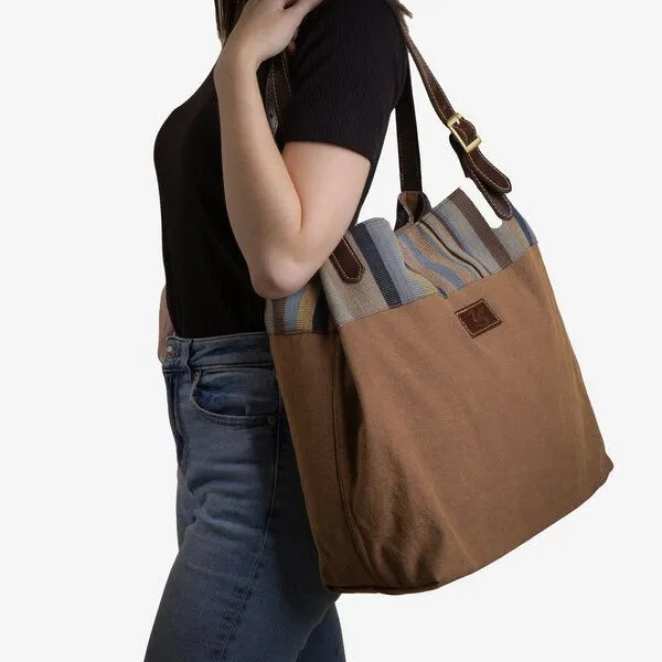Dragolina Dragolina Shopper Miss Eve mit Webstoff der Pwo Karen, Hellbraun, – Produktbild 1 von 4