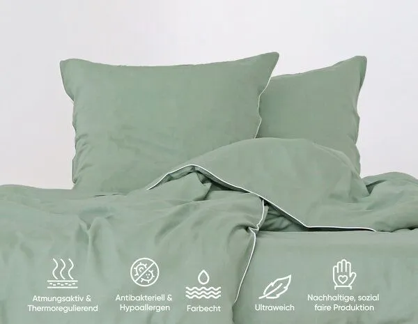 jilda-tex jilda-tex Luxus Premium-Bettwäsche aus Eukalyptus 100% Lyocell Tencel Perkalbettwäsche MADE IN GREEN, Salbeigrün, – Produktbild 4 von 4
