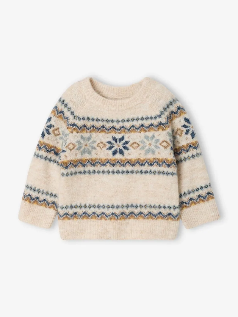 Vertbaudet Baby Pullover mit Jacquardmuster, Beige meliert, – Produktbild 3 von 4