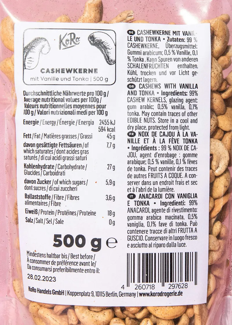 KoRo Cashewkerne mit Vanille und Tonka 500 g – Produktbild 3 von 5