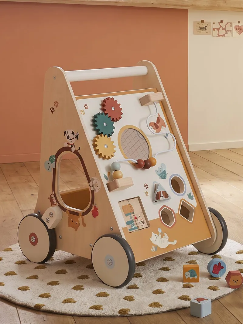 Vertbaudet Vertbaudet Activity-Lauflernwagen mit Bremsen Holz FSC®, Karamell, – Produktbild 2 von 4