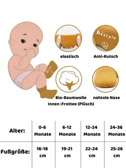bistyle bistyle Kurzsocken (3er Pack), Frottee-Innen ABS für Babys Jungen Mädchen Babysocken (Set, 3-Paar, 3er-Pack) Anti-Rutsch, Plüsch, GOTS zertifiziert 0-36 Monate – Produktbild 1 von 1