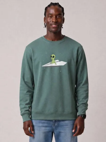 watapparel watapparel Sweatshirt Unisex Alien on a paper plane, Green bay, – Produktbild 2 von 2