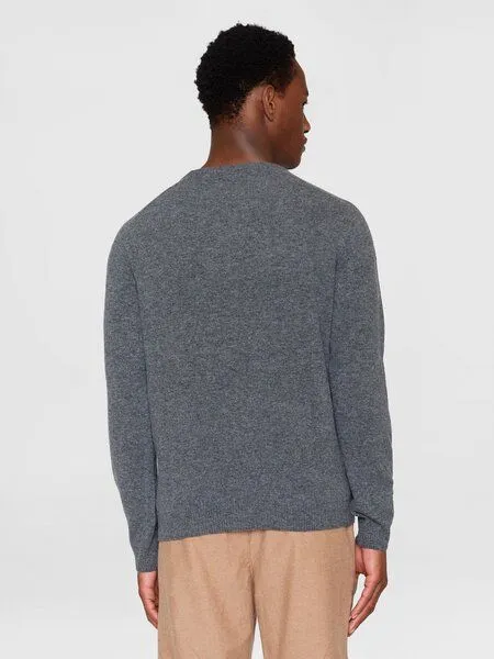 KnowledgeCotton Apparel KnowledgeCotton Apparel Strickpullover mit Rundhalsausschnitt aus Lammwolle, Grau-dark-grey-melange, – Produktbild 3 von 4