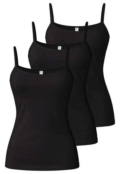 Haasis Bodywear Haasis Bodywear Damen Spaghetti Top, Glanzeinfass, 3er Pack, Bio Baumwolle, Schwarz, – Produktbild 1 von 4