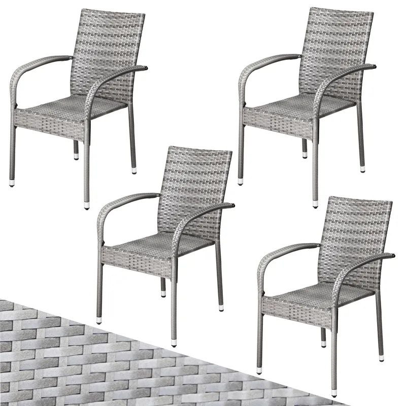 Casaria® Polyrattan Stapelstuhl Comfort 4er-Set Grau – Produktbild 1 von 2
