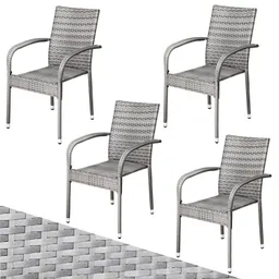 Casaria® Polyrattan Stapelstuhl Comfort 4er-Set Grau – Produktbild 1 von 1