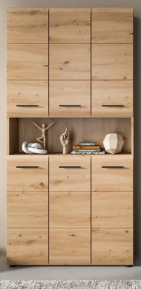 Inn.Furn Hochschrank Cover (Badschrank und Mehrzweckschrank in Eiche Artisan, 6-türig, 90 x 185 cm) mit 8 Böden und 12 Fächern, Beige, – Produktbild 2 von 5