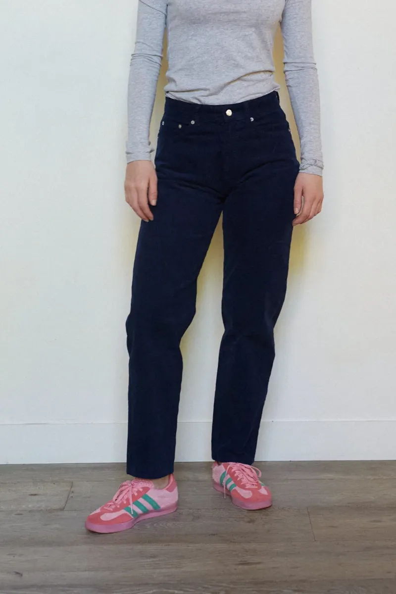 Côtelé Côtelé Damen vegan Hose Mit Geradem Bein Marineblau, Blau, – Produktbild 2 von 2
