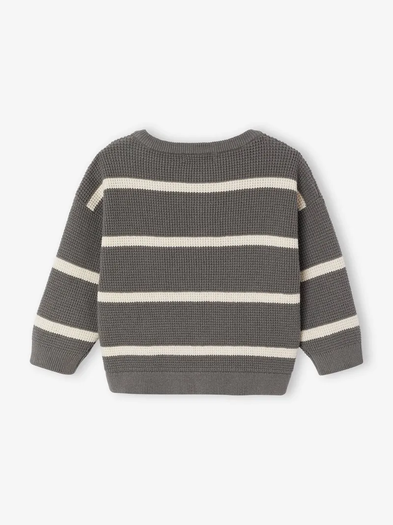 Vertbaudet Vertbaudet Baby Pullover Wabenstrick mit Knopfleiste, Graugrün, – Produktbild 2 von 3