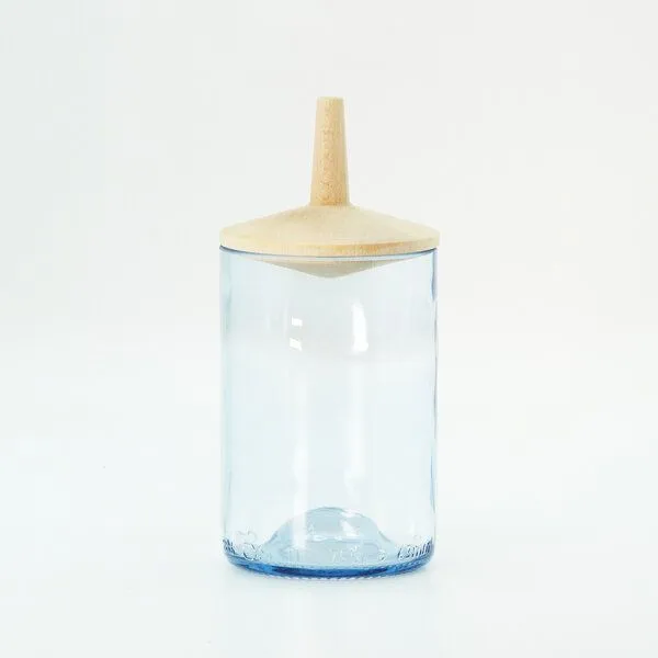 nest-gestaltung nest-gestaltung Blaues Recyclingglas mit Kreisel-Holzdeckel – Produktbild 1 von 4