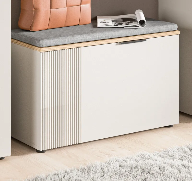 Inn.Furn Schuhbank Skid (Garderobenbank in Kaschmir Sand mit Eiche, 2-türig, 80 x 48 cm), mit viel Stauraum, Beige, – Produktbild 3 von 8