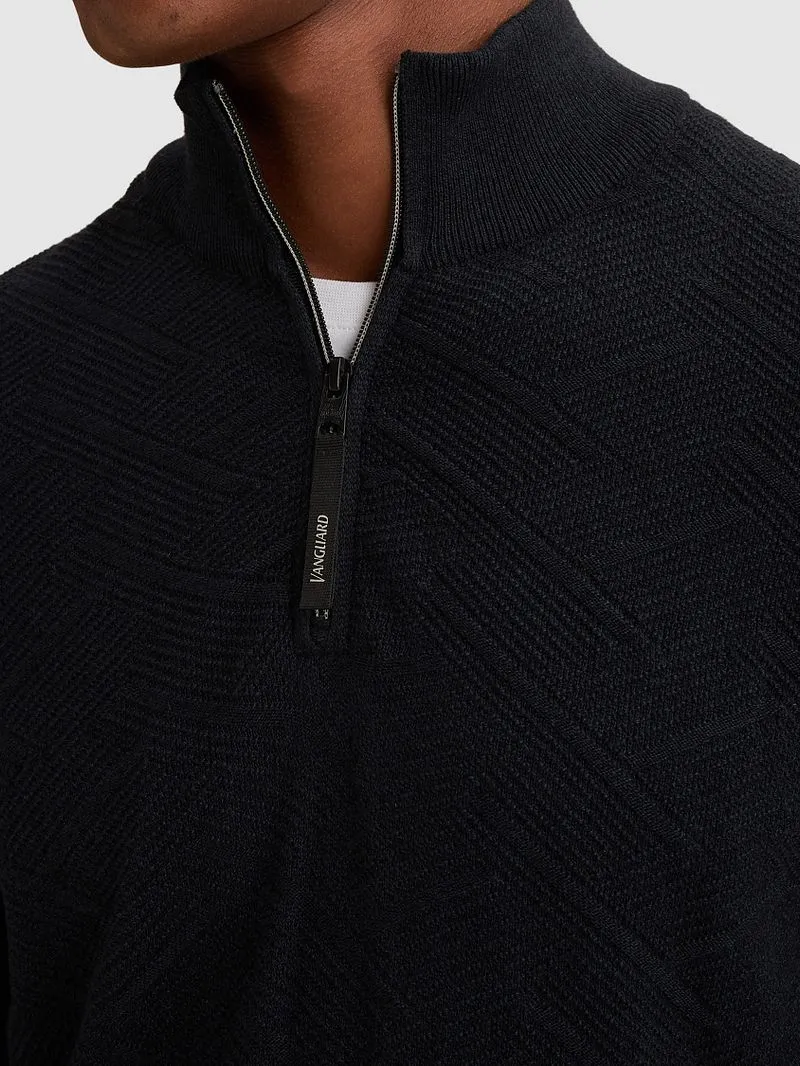 Vanguard Vanguard Pullover Half Zip Mouline Sky Captain - Größe L, Dunkelblau, – Produktbild 3 von 5