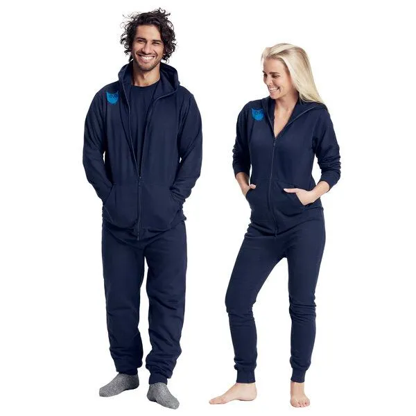 HANDGEDRUCKT HANDGEDRUCKT "Nighttimetree" Jumpsuit für Erwachsene aus Biobaumwolle (kbA), Navyblue, – Produktbild 1 von 3