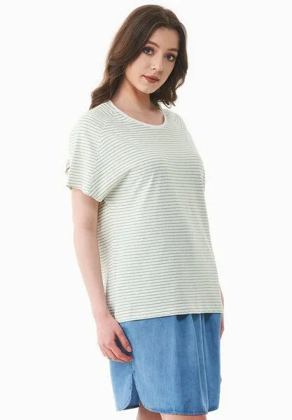 ORGANICATION ORGANICATION Gestreiftes T-Shirt aus Bio-Baumwolle und Leinen, Off white/matcha green, – Produktbild 3 von 4