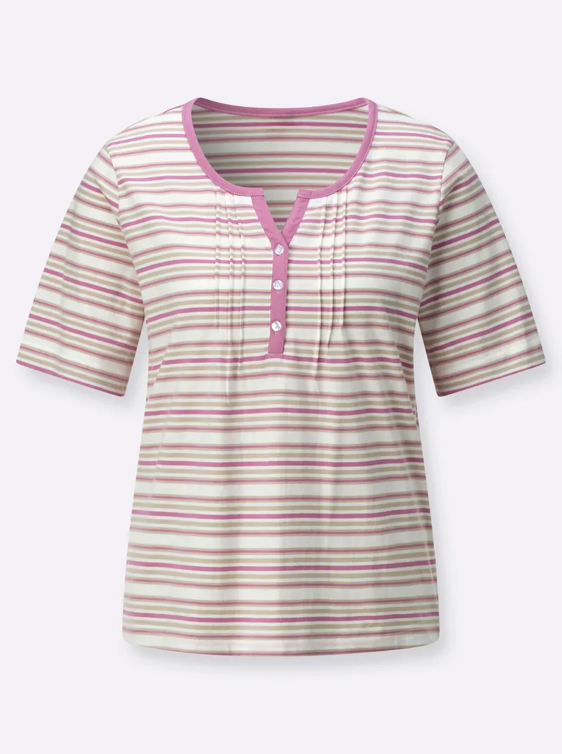 Witt Shirt ecru-altrosa-geringelt, Ecru-altrosa-geringelt, – Produktbild 1 von 2