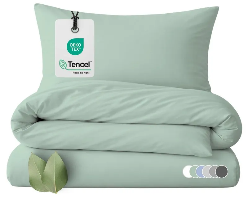 Carpe Sonno Bettwäsche TENCEL™ Lyocell kühlende Bettwäsche 135 x 200 155 x 220 uni einfarbig, Lyocell, 2 teilig, OEKO-TEX Bettbezug seidenähnlich, natürlicher Rohstoff, Grün 135x200, Grün, – Produktbild 1 von 5