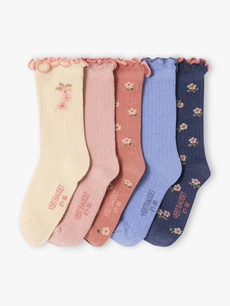 Vertbaudet 5er-Pack Socken BLÜMCHEN, Blush, – Produktbild 1 von 2