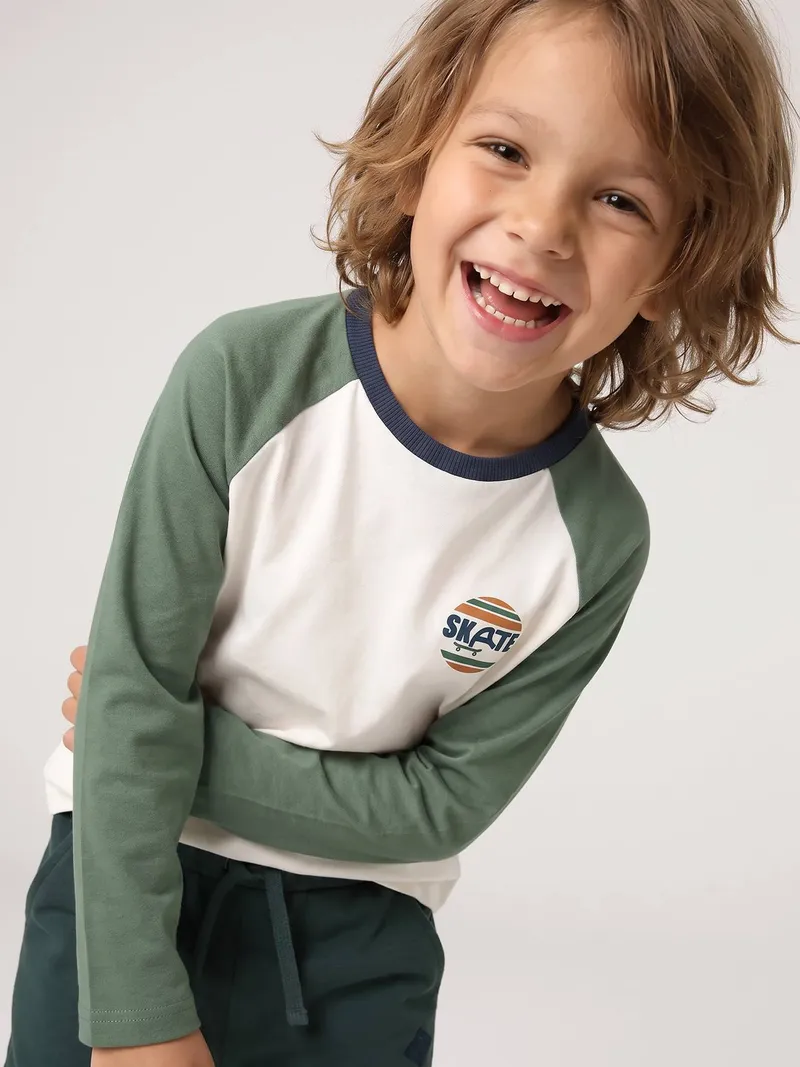 Vertbaudet Langarmshirt Jungen Colorblock, Salbeigrün, – Produktbild 4 von 5