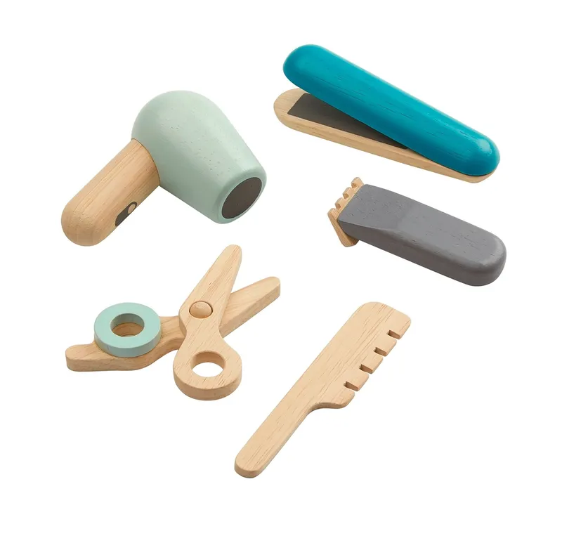 PlanToys PlanToys Kinder Friseur Set mit Zubehör aus Kautschukholz Maße 12,5 x 23 cm, Mehrfarbig, – Produktbild 4 von 5
