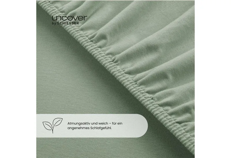 uncover by SCHIESSER Spannbettlaken New Jersey aus 100% Baumwolle, Jersey, Gummizug: rundum, (1 Stück), OEKO-TEX® MADE IN GREEN, Grün, – Produktbild 4 von 5