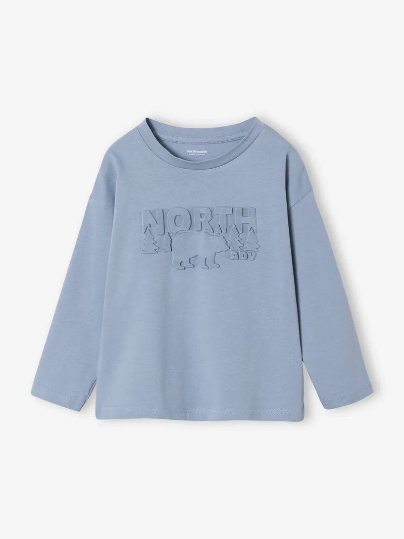 Vertbaudet Jungen Langarmshirt mit Bär helles, Helles blau, – Produktbild 1 von 3