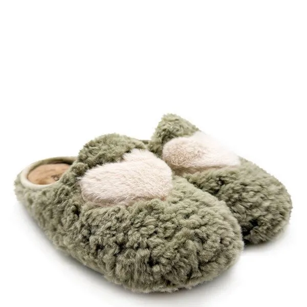 thies Rec Fluffy Heart Slipper von thies ® aus recyceltem PES, Emerald, – Produktbild 1 von 4