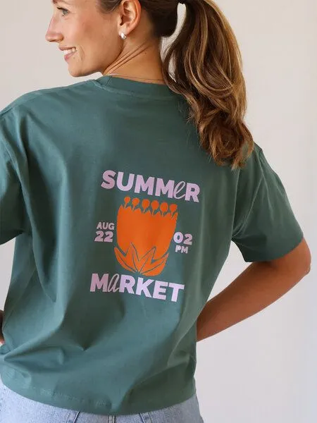 Kultgut Kultgut Artdesign - Shirt 100% Biobaumwolle - Boxiform- /Summer Market, Grün, – Produktbild 3 von 4