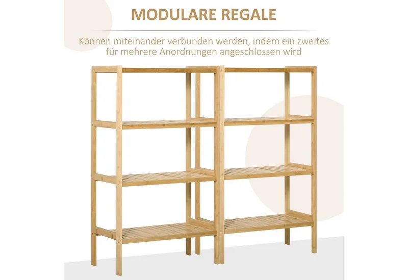 HOMCOM HOMCOM Standregal Badregal mit 4 Ebenen, Bambusregal, Küchenregal, für Bad Küche Wohnzimmer Schlafzimmer 1-tlg., Bambus Natur 62 x 33 x 112 cm, Beige, – Produktbild 4 von 4